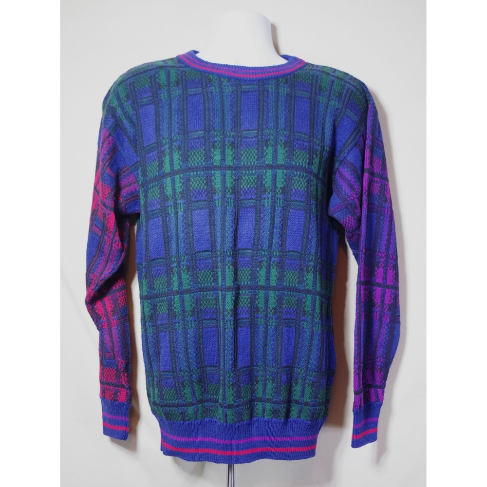 NWT Vintage Chaps Ralph Lauren Men's Medium Plaid Knit Sweater Blue Green USA